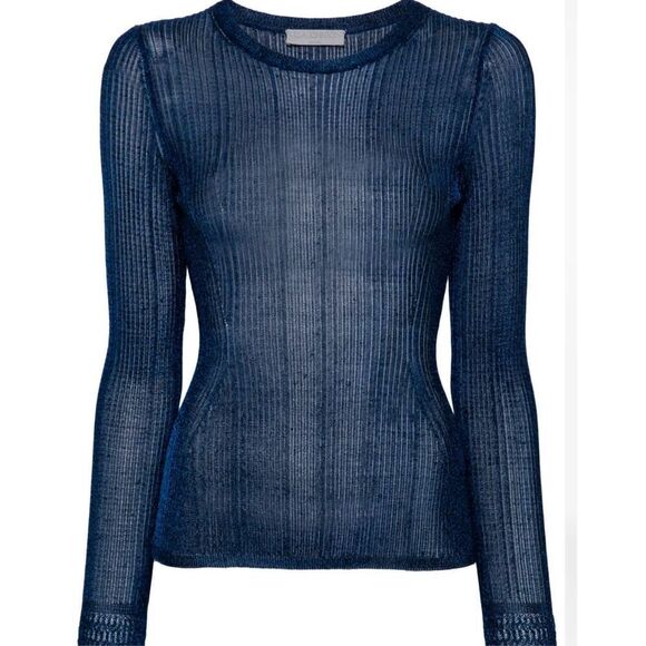 ULLA JOHNSON Diana metallic ribbed jumper in Midnight NWT Size Large - Picture 1 of 11
